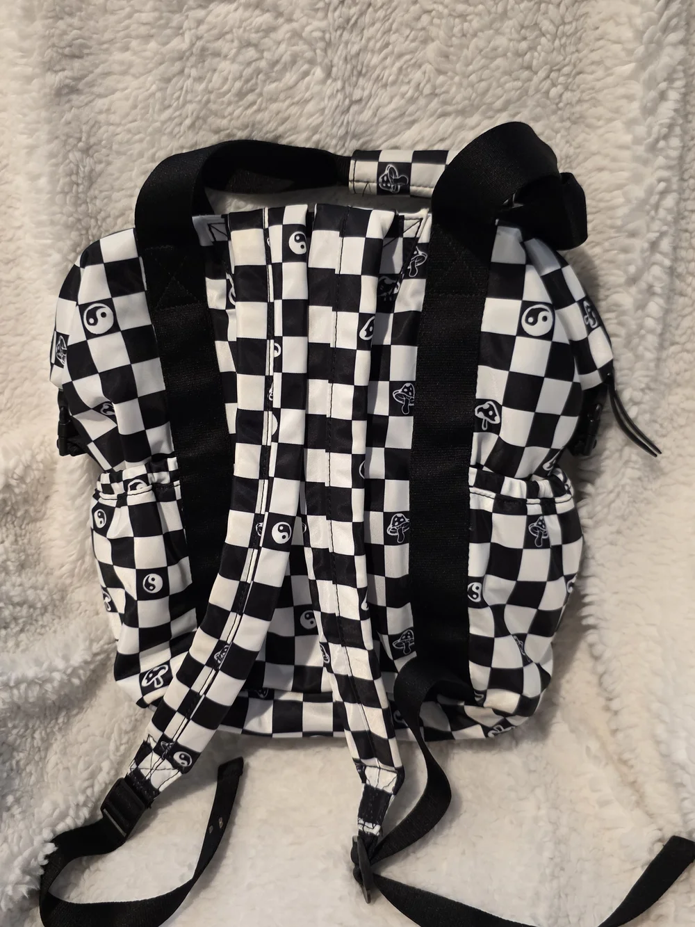Like Dreams Black & White Checkered Mushroom Yin Yang Backpack